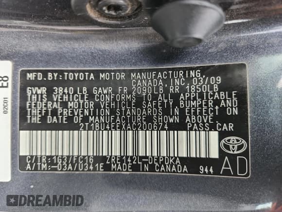 ✅ 2010 Toyota Corolla S • VIN: 2T1BU4EEXAC200674 • Lot: 92318365. Listed on Copart with 232,686 mi. Free auction sales archive from the USA and detailed vehicle history report at DreamBid. Image 12.