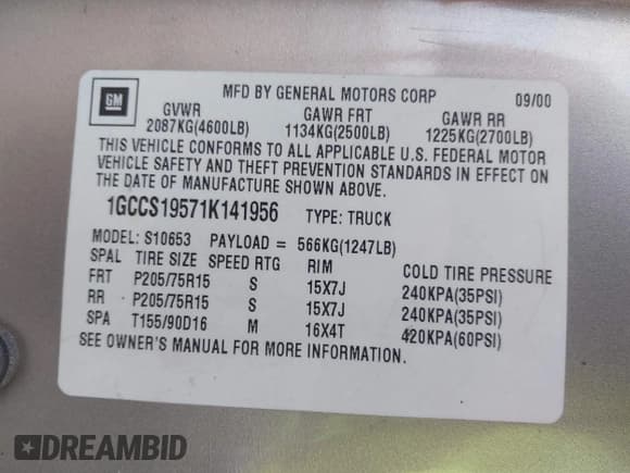 ✅ 2001 Chevrolet S-10 LS • VIN: 1GCCS19571K141956 • Lot: 41520093. Wystawiony na IAAI z przebiegiem 110 098 mil. Bezpłatny archiwum sprzedaży aukcyjnych z USA i szczegółowy raport historii pojazdu na DreamBid. Zdjęcie 9.