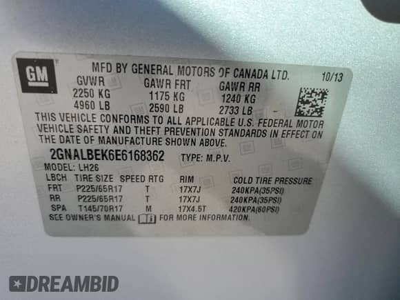 2014 Chevrolet Equinox LT с VIN 2GNALBEK6E6168362, выставлен на аукционе Copart как лот 87215665 с пробегом 262 098 миль миль и Списание • Salvage title. История ставок и продаж доступна на DreamBid. Изображение 13.