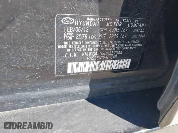 2013 Hyundai Azera с VIN KMHFG4JG3DA257044, выставлен на аукционе IAAI как лот 38729391 с пробегом 121 101 миль миль и . История ставок и продаж доступна на DreamBid. Изображение 9.