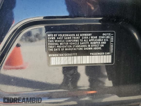 ✅ 2013 Volkswagen CC R-Line • VIN: WVWBN7AN7DE563777 • Lot: 87109015. Wystawiony na Copart z przebiegiem 114 975 mil. Bezpłatny archiwum sprzedaży aukcyjnych z USA i szczegółowy raport historii pojazdu na DreamBid. Zdjęcie 12.