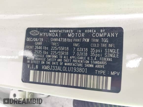 2020 Hyundai Tucson SEL с VIN KM8J33AL0LU193801, выставлен на аукционе IAAI как лот 42415553 с пробегом 116 665 миль миль и . История ставок и продаж доступна на DreamBid. Изображение 9.