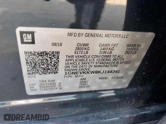 ✅ 2019 Chevrolet Traverse Premier • VIN: 1GNEVKKW8KJ144341 • Lot: 67153384. Listed on Copart with 147,394 mi. Free auction sales archive from the USA and detailed vehicle history report at DreamBid. Image 13.