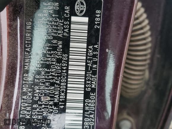 ✅ 2012 Toyota Avalon • VIN: 4T1BK3DB9CU449766 • Lot: 90900705. Listed on Copart with 82,134 mi. Free auction sales archive from the USA and detailed vehicle history report at DreamBid. Image 12.