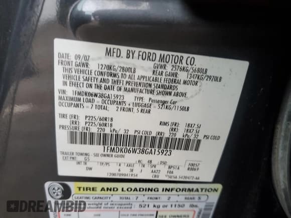 ✅ 2008 Ford Taurus X Limited • VIN: 1FMDK06W38GA15923 • Lot: 86407324. Wystawiony na Copart z przebiegiem 134 003 mil. Bezpłatny archiwum sprzedaży aukcyjnych z USA i szczegółowy raport historii pojazdu na DreamBid. Zdjęcie 13.