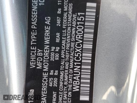 ✅ 2012 BMW 1 Series 128i • VIN: WBAUN1C5XCVR00151 • Lot: 56040445. Listed on Copart with 171,302 mi. Free auction sales archive from the USA and detailed vehicle history report at DreamBid. Image 12.