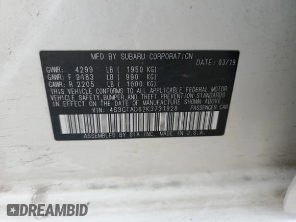 ✅ 2019 Subaru Impreza Premium • VIN: 4S3GTAD62K3731928 • Лот: 70283915. Опубликован ранее на Copart с пробегом 137 165 миль. Бесплатный доступ к архиву аукционных продаж из США и подробный отчёт об истории автомобиля на DreamBid. Изображение 13.