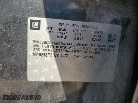 ✅ 2017 Chevrolet Cruze LT • VIN: 1G1BE5SM6H7254072 • Lot: 80270605. Listed on Copart with 110,339 mi. Free auction sales archive from the USA and detailed vehicle history report at DreamBid. Image 12.