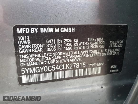 ✅ 2012 BMW X5 M • VIN: 5YMGY0C54CLK27815 • Lot: 83010304. Listed on Copart with Not provided. Free auction sales archive from the USA and detailed vehicle history report at DreamBid. Image 16.