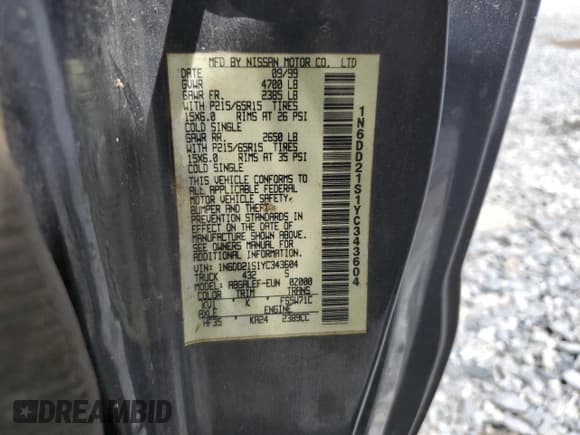 ✅ 2000 Nissan Frontier XE • VIN: 1N6DD21S1YC343604 • Lot: 68638905. Listed on Copart with Not provided. Free auction sales archive from the USA and detailed vehicle history report at DreamBid. Image 13.