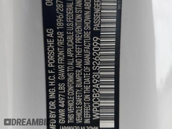 ✅ 2020 Porsche 911 Carrera S • VIN: WP0CB2A93LS262099 • Lot: 59853825. Listed on Copart with 24,741 mi. Free auction sales archive from the USA and detailed vehicle history report at DreamBid. Image 12.