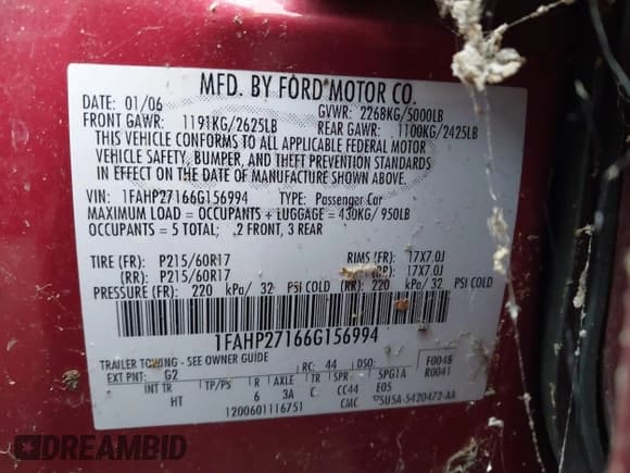 ✅ 2006 Ford Five Hundred SEL • VIN: 1FAHP27166G156994 • Лот: 43750957. Опубликован ранее на IAAI с пробегом 48 349 миль. Бесплатный доступ к архиву аукционных продаж из США и подробный отчёт об истории автомобиля на DreamBid. Изображение 9.