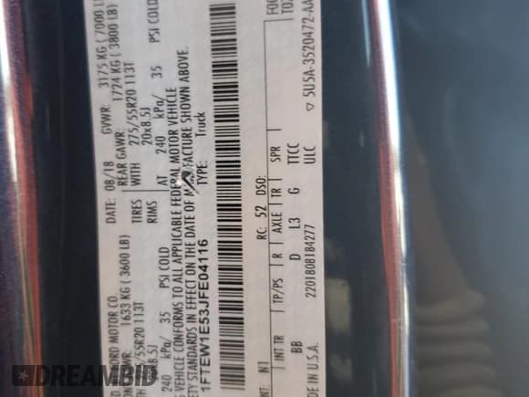 ✅ 2018 Ford F-150 Platinum • VIN: 1FTEW1E53JFE04116 • Lot: 90923045. Listed on Copart with 90,179 mi. Free auction sales archive from the USA and detailed vehicle history report at DreamBid. Image 12.