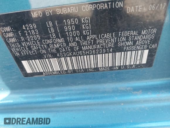 ✅ 2017 Subaru Impreza Limited • VIN: 4S3GKAU65H3623914 • Lot: 42006392. Listed on IAAI with 96,000 mi. Free auction sales archive from the USA and detailed vehicle history report at DreamBid. Image 9.