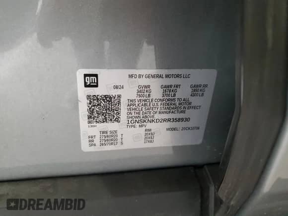 2024 Chevrolet Tahoe LT z VIN 1GNSKNKD2RR358930, wystawiony jako Copart lot #64122605 z przebiegiem 15 689 mil mil oraz Szkoda całkowita • Salvage title. Historia ofert i sprzedaży dostępna na DreamBid. Obrazek 13.