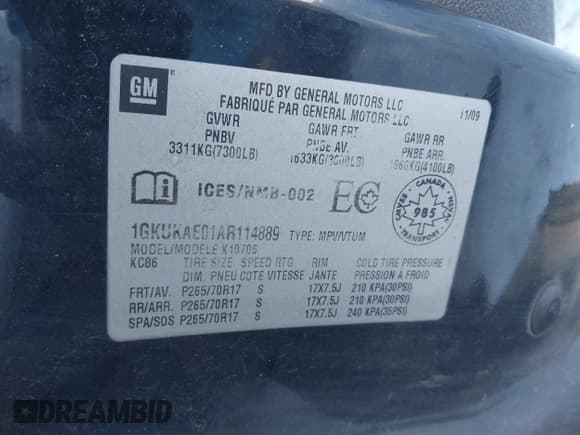 ✅ 2010 GMC Yukon • VIN: 1GKUKAE01AR114889 • Lot: 43828218. Wystawiony na IAAI z przebiegiem 217 994 mil. Bezpłatny archiwum sprzedaży aukcyjnych z USA i szczegółowy raport historii pojazdu na DreamBid. Zdjęcie 9.