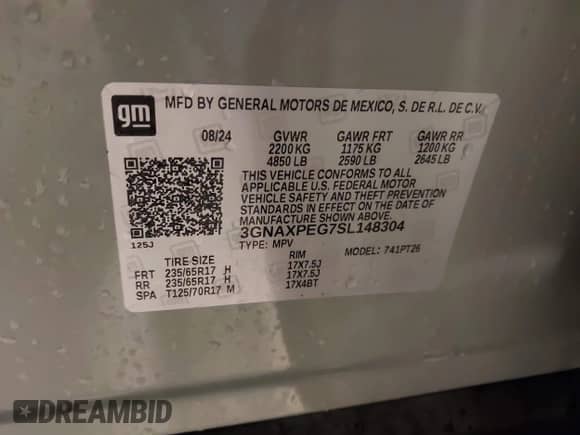 2025 Chevrolet Equinox AWD LT с VIN 3GNAXPEG7SL148304, выставлен на аукционе IAAI как лот 41880558 с пробегом 4 501 миль миль и . История ставок и продаж доступна на DreamBid. Изображение 9.