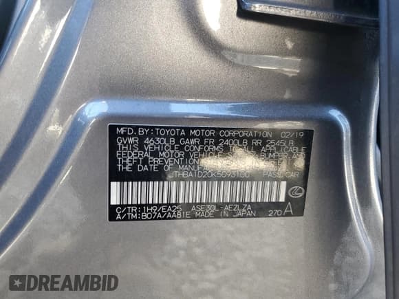 ✅ 2019 Lexus IS 300 F Sport • VIN: JTHBA1D20K5093100 • Lot: 90301105. Listed on Copart with 180,525 mi. Free auction sales archive from the USA and detailed vehicle history report at DreamBid. Image 12.