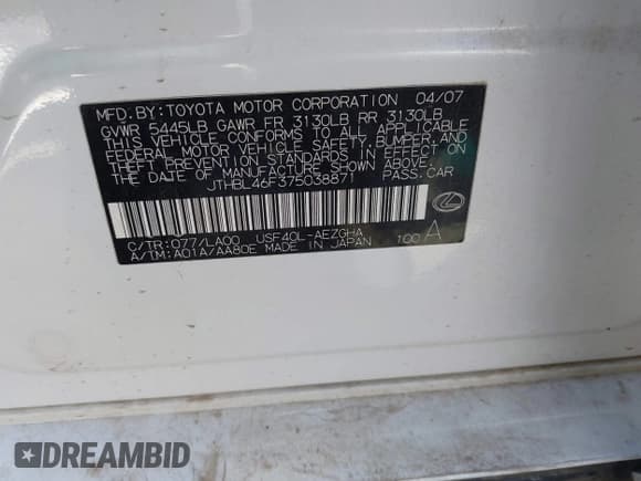 ✅ 2007 Lexus LS 460 • VIN: JTHBL46F375038871 • Lot: 43659432. Wystawiony na IAAI z przebiegiem 161 857 mil. Bezpłatny archiwum sprzedaży aukcyjnych z USA i szczegółowy raport historii pojazdu na DreamBid. Zdjęcie 9.