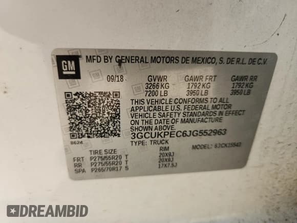 ✅ 2018 Chevrolet Silverado 1500 Custom • VIN: 3GCUKPEC6JG552963 • Lot: 84563315. Listed on Copart with 188,143 mi. Free auction sales archive from the USA and detailed vehicle history report at DreamBid. Image 12.