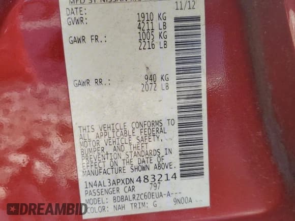 ✅ 2013 Nissan Altima 2.5 • VIN: 1N4AL3APXDN483214 • Лот: 80827055. Опубликован ранее на Copart с пробегом 168 871 миль. Бесплатный доступ к архиву аукционных продаж из США и подробный отчёт об истории автомобиля на DreamBid. Изображение 12.