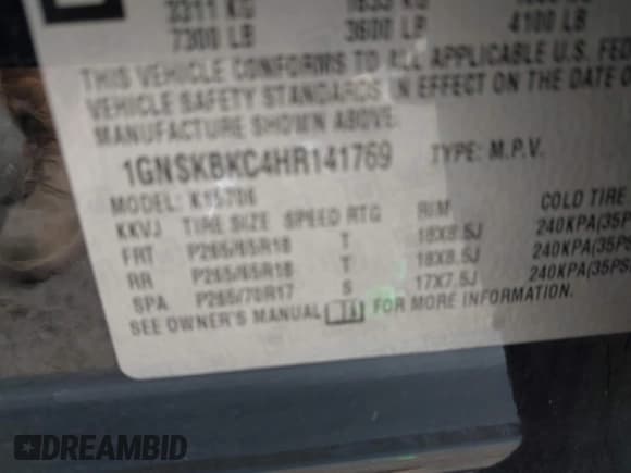 ✅ 2017 Chevrolet Tahoe LT • VIN: 1GNSKBKC4HR141769 • Lot: 42614723. Listed on IAAI with 229,793 mi. Free auction sales archive from the USA and detailed vehicle history report at DreamBid. Image 9.