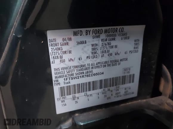 ✅ 2008 Ford F-250 XL • VIN: 1FTSW21R78ED95034 • Lot: 41340287. Wystawiony na IAAI z przebiegiem 193 600 mil. Bezpłatny archiwum sprzedaży aukcyjnych z USA i szczegółowy raport historii pojazdu na DreamBid. Zdjęcie 9.