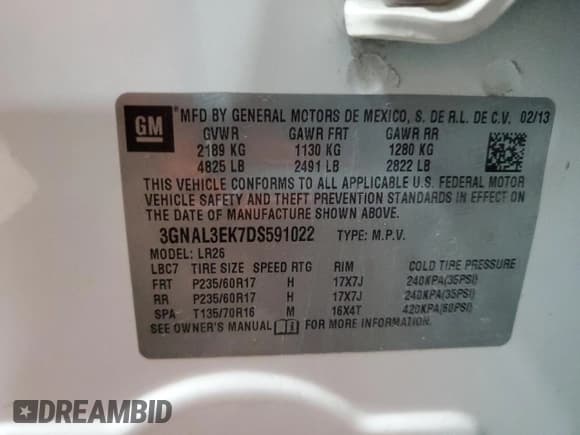 ✅ 2013 Chevrolet Captiva Sport LT • VIN: 3GNAL3EK7DS591022 • Lot: 83681344. Wystawiony na Copart z przebiegiem 142 303 mil. Bezpłatny archiwum sprzedaży aukcyjnych z USA i szczegółowy raport historii pojazdu na DreamBid. Zdjęcie 15.