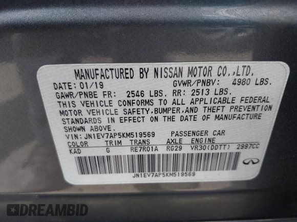 ✅ 2019 Infiniti Q50 Luxe • VIN: JN1EV7AP5KM519569 • Lot: 42078137. Listed on IAAI with 134,486 mi. Free auction sales archive from the USA and detailed vehicle history report at DreamBid. Image 9.