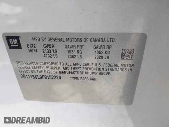 ✅ 2015 Chevrolet Impala LT • VIN: 2G1115SL9F9152324 • Lot: 41793228. Listed on IAAI with 54,126 mi. Free auction sales archive from the USA and detailed vehicle history report at DreamBid. Image 9.