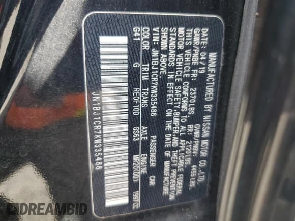 ✅ 2019 Nissan Rogue SV • VIN: JN1BJ1CR7KW335488 • Lot: 71714675. Listed on Copart with 61,483 mi. Free auction sales archive from the USA and detailed vehicle history report at DreamBid. Image 13.