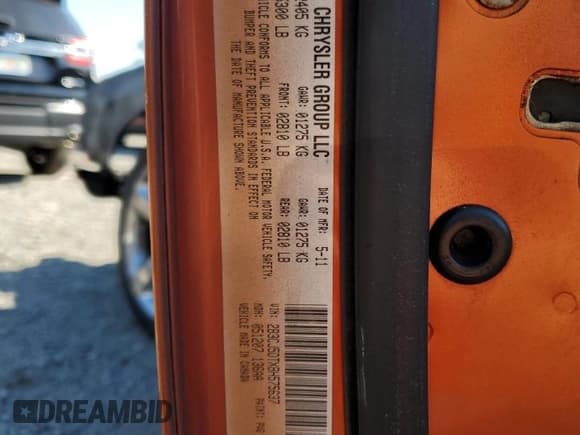 ✅ 2011 Dodge Challenger R/T Classic • VIN: 2B3CJ5DTXBH575637 • Lot: 85937054. Listed on Copart with Not provided. Free auction sales archive from the USA and detailed vehicle history report at DreamBid. Image 12.