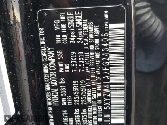 ✅ 2015 Hyundai Santa Fe • VIN: 5XYZW4LA7FG243406 • Лот: 47844664. Опубликован ранее на Copart с пробегом 97 767 миль. Бесплатный доступ к архиву аукционных продаж из США и подробный отчёт об истории автомобиля на DreamBid. Изображение 12.