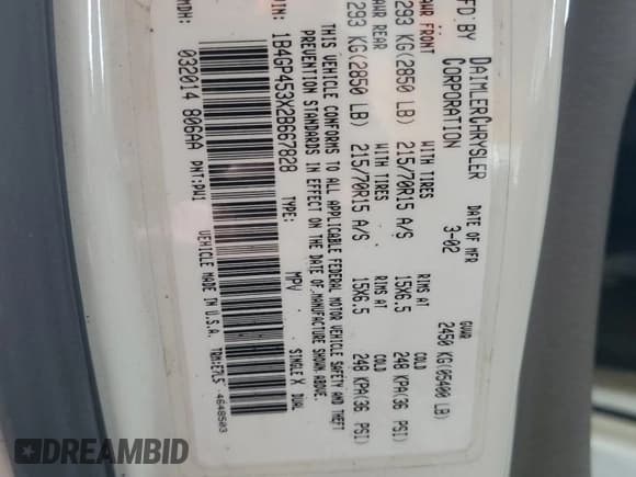 ✅ 2002 Dodge Caravan Sport • VIN: 1B4GP453X2B667828 • Лот: 91377705. Опубликован ранее на Copart с пробегом 129 372 миль. Бесплатный доступ к архиву аукционных продаж из США и подробный отчёт об истории автомобиля на DreamBid. Изображение 13.