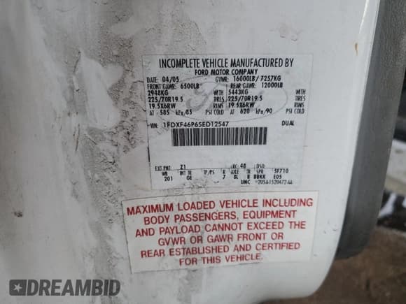 ✅ 2005 Ford F-450 • VIN: 1FDXF46P65ED12547 • Lot: 43158715. Listed on Copart with 230,920 mi. Free auction sales archive from the USA and detailed vehicle history report at DreamBid. Image 14.