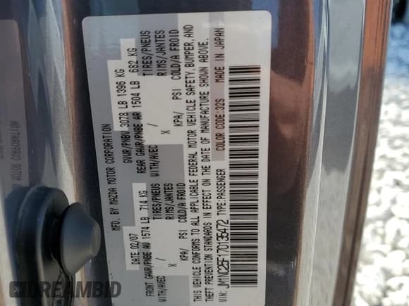 ✅ 2007 Mazda MX-5 Miata Grand Touring • VIN: JM1NC25F170135472 • Лот: 71571014. Опубликован ранее на Copart с пробегом 79 214 миль. Бесплатный доступ к архиву аукционных продаж из США и подробный отчёт об истории автомобиля на DreamBid. Изображение 12.