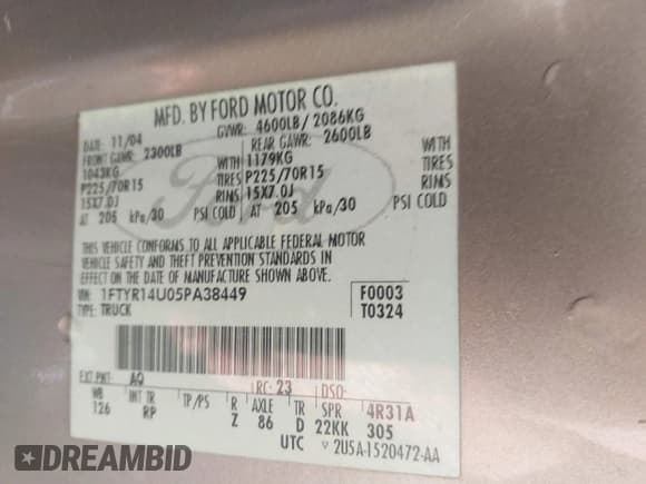 ✅ 2005 Ford Ranger XL • VIN: 1FTYR14U05PA38449 • Lot: 42437459. Wystawiony na IAAI z przebiegiem 258 856 mil. Bezpłatny archiwum sprzedaży aukcyjnych z USA i szczegółowy raport historii pojazdu na DreamBid. Zdjęcie 9.