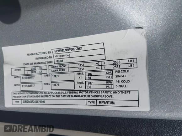 ✅ 2005 Chevrolet Equinox LT • VIN: 2CNDL63F256079306 • Лот: 42710885. Опубликован ранее на IAAI с пробегом 127 247 миль. Бесплатный доступ к архиву аукционных продаж из США и подробный отчёт об истории автомобиля на DreamBid. Изображение 9.