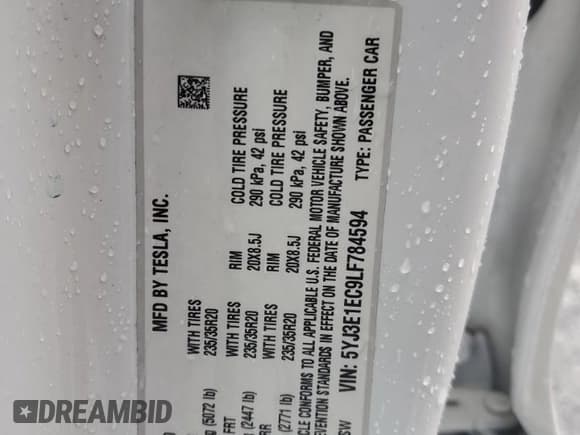 ✅ 2020 Tesla Model 3 Performance • VIN: 5YJ3E1EC9LF784594 • Lot: 56179955. Wystawiony na Copart z przebiegiem 97 419 mil. Bezpłatny archiwum sprzedaży aukcyjnych z USA i szczegółowy raport historii pojazdu na DreamBid. Zdjęcie 12.