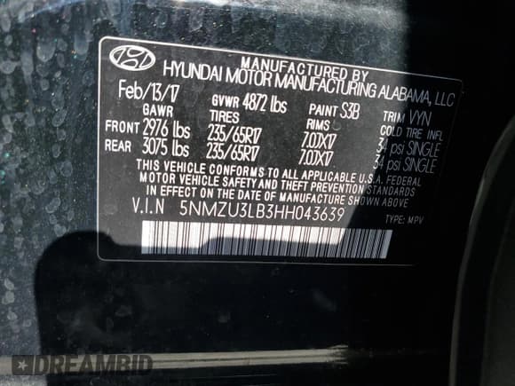 ✅ 2017 Hyundai Santa Fe 2.4L • VIN: 5NMZU3LB3HH043639 • Лот: 58536104. Опубликован ранее на Copart с пробегом 46 169 миль. Бесплатный доступ к архиву аукционных продаж из США и подробный отчёт об истории автомобиля на DreamBid. Изображение 12.