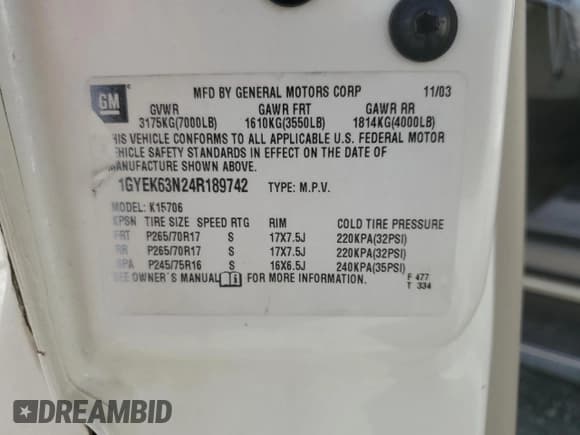 ✅ 2004 Cadillac Escalade • VIN: 1GYEK63N24R189742 • Lot: 80224225. Listed on Copart with Not provided. Free auction sales archive from the USA and detailed vehicle history report at DreamBid. Image 13.