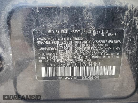 ✅ 2013 Subaru Crosstrek Premium • VIN: JF2GPACC1D2884869 • Lot: 69746215. Wystawiony na Copart z przebiegiem 227 909 mil. Bezpłatny archiwum sprzedaży aukcyjnych z USA i szczegółowy raport historii pojazdu na DreamBid. Zdjęcie 14.