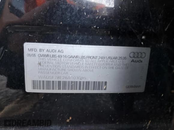 ✅ 2006 Audi A4 2.0T • VIN: WAUSF78E26A103095 • Лот: 82077474. Опубликован ранее на Copart с пробегом 104 240 миль. Бесплатный доступ к архиву аукционных продаж из США и подробный отчёт об истории автомобиля на DreamBid. Изображение 12.