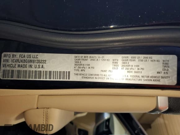 ✅ 2021 Jeep Grand Cherokee Limited • VIN: 1C4RJKBG9M8135222 • Lot: 84199825. Listed on Copart with 50,604 mi. Free auction sales archive from the USA and detailed vehicle history report at DreamBid. Image 13.