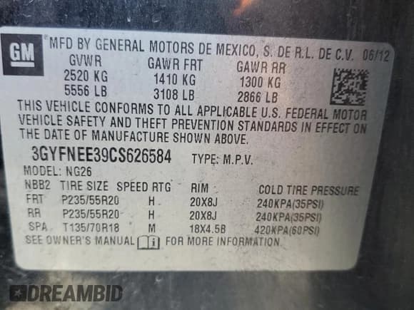 ✅ 2012 Cadillac SRX Performance Collection • VIN: 3GYFNEE39CS626584 • Lot: 55050825. Listed on Copart with 165,114 mi. Free auction sales archive from the USA and detailed vehicle history report at DreamBid. Image 13.