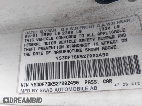 ✅ 2002 Saab 9-3 SE • VIN: YS3DF78K527002490 • Lot: 41703696. Wystawiony na IAAI z przebiegiem 119 311 mil. Bezpłatny archiwum sprzedaży aukcyjnych z USA i szczegółowy raport historii pojazdu na DreamBid. Zdjęcie 9.