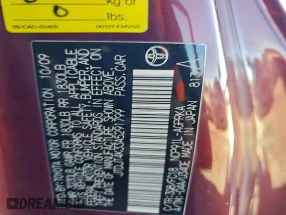 ✅ 2010 Toyota Yaris • VIN: JTDJT4K33A5291799 • Lot: 94378525. Listed on Copart with 126,873 mi. Free auction sales archive from the USA and detailed vehicle history report at DreamBid. Image 12.