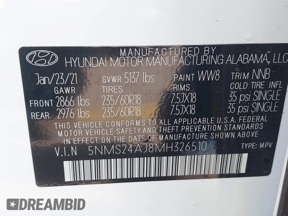 ✅ 2021 Hyundai Santa Fe SEL • VIN: 5NMS24AJ8MH326510 • Lot: 43375850. Wystawiony na IAAI z przebiegiem 53 485 mil. Bezpłatny archiwum sprzedaży aukcyjnych z USA i szczegółowy raport historii pojazdu na DreamBid. Zdjęcie 9.
