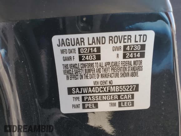 ✅ 2015 Jaguar XK XKR • VIN: SAJWA4DCXFMB55227 • Lot: 48455465. Listed on Copart with 64,050 mi. Free auction sales archive from the USA and detailed vehicle history report at DreamBid. Image 12.