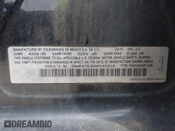 ✅ 2010 Volkswagen Jetta Limited Edition • VIN: 3VWRX7AJ6AM141816 • Lot: 42485993. Listed on IAAI with 232,329 mi. Free auction sales archive from the USA and detailed vehicle history report at DreamBid. Image 9.